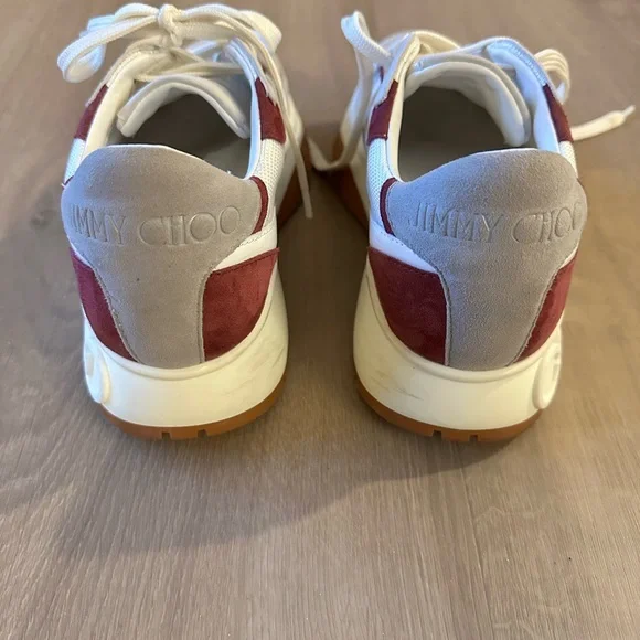 Jimmy Choo Landon F Model White and Burgundy Sneakers - Picture 4 of 7